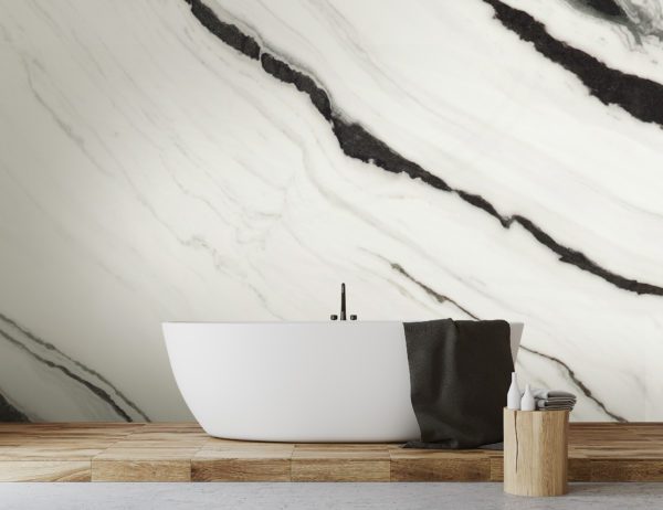 marble wallpaper mural in bathroom