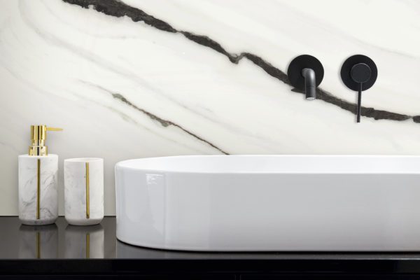 marble wallpaper mural in bathroom