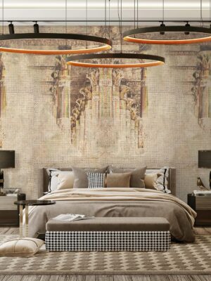 Luxurious design hotel bedroom with wood on the wall.