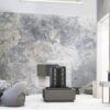 Reception waiting area lobby with wall decorate sales gallery on white marble floor