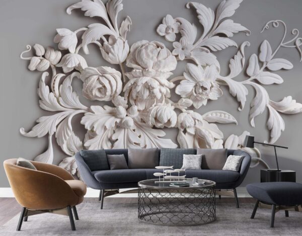 Decorative Plaster Roses & Leaves 3D Mural