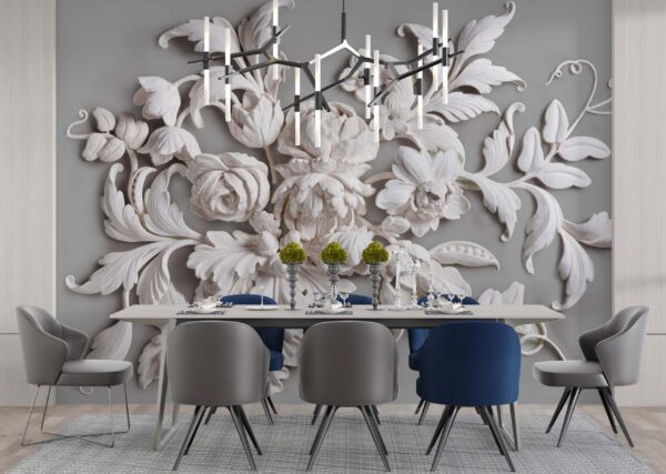 Decorative Plaster Roses & Leaves 3D Mural