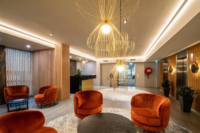 Thank you to @[17841428906033832:@fuchsiainteriors]  for designing this unique space and sending these amazing photos of #handmade #grasscloth #wallcoverings as applied in this luxury hotel foyer lobby.Enhancing welcoming warmth & grandeur lux to this perfect interior space.#australiandesign #architecture #commercialinteriors #integrateddesign #interiordecorating #australianbusiness
